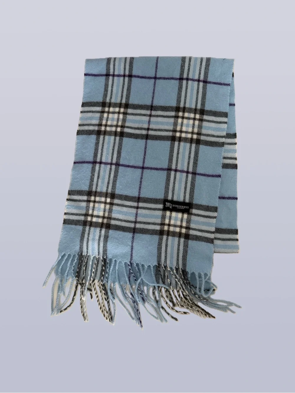 Vintage Burberrys London Light Blue Nova Check Fringe Scarf